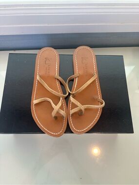 Kj Brand Tan Suede Strappy Slide Sandals